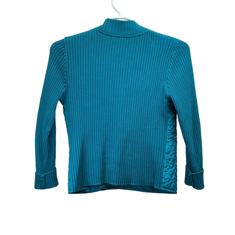Vintage For Cynthia Petite Women's Teal Quilted Knit‎ Zip Sweater Jacket Size PL
